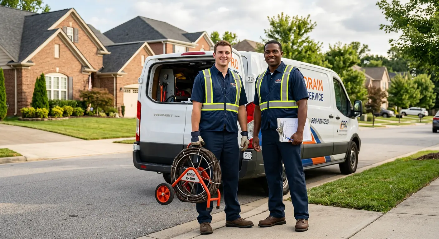 Sewer and drain service team with equipment ready for work in Sidney