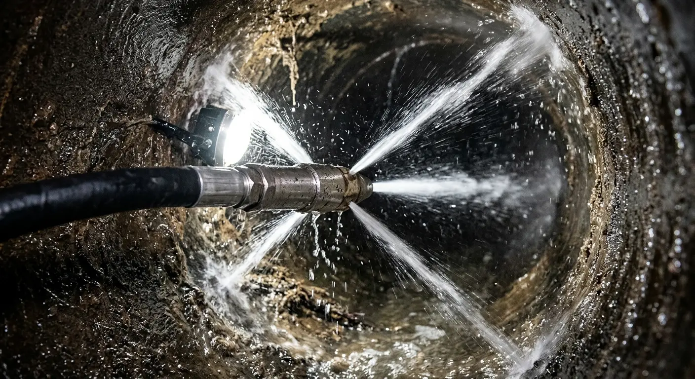 High-pressure hydro jetting nozzle cleaning sewer pipe for Trenchless Sewer Repair in Sidney
